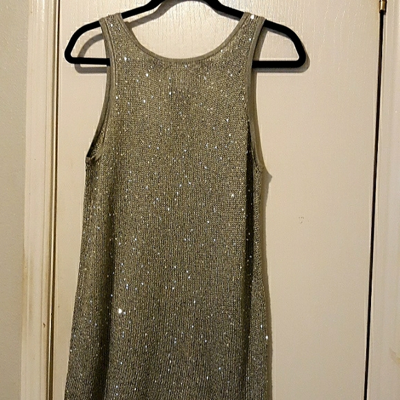 matty m Silver Gray Tank Top Open Weave Sequins Light Festival Sexy Sparkly sz M - Picture 4 of 6